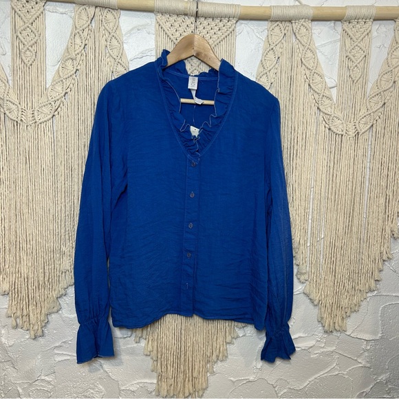 Anthropologie Amadi Ruffle Blouse Button Front NWT Women’s Small - Picture 4 of 12